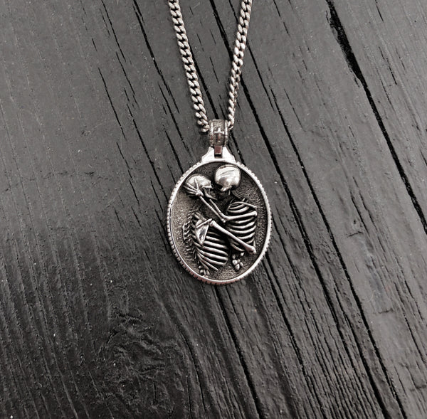 Kissing Skeletons Necklace in Solid Stainless Steel