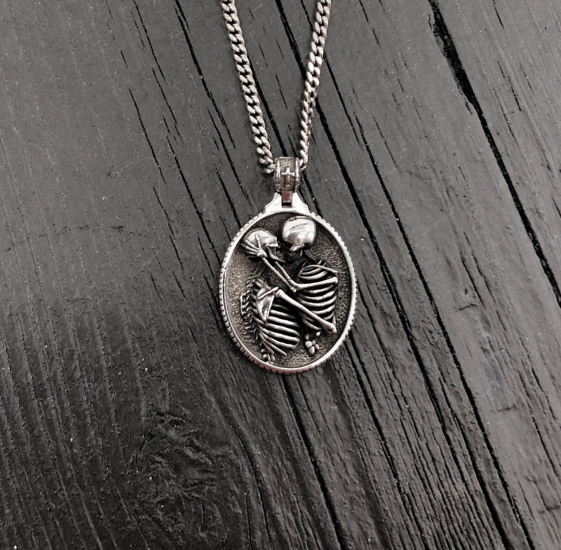 Kissing Skeletons Necklace in Solid Stainless Steel