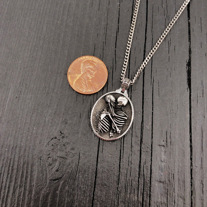 Kissing Skeletons Necklace in Solid Stainless Steel