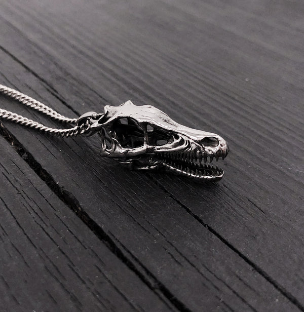 Velociraptor Skull Pendant Necklace in Solid Stainless Steel