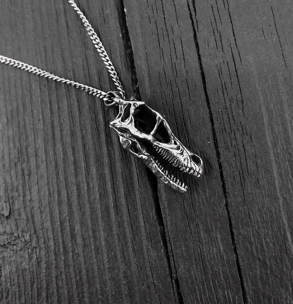 Velociraptor Skull Pendant Necklace in Solid Stainless Steel