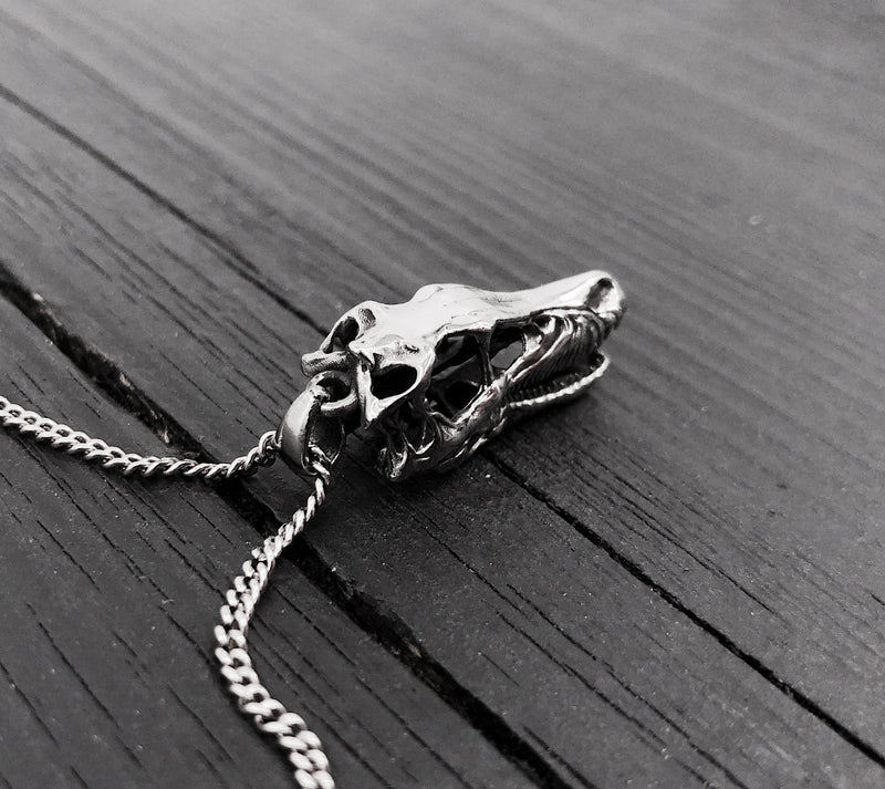 Velociraptor Skull Pendant Necklace in Solid Stainless Steel