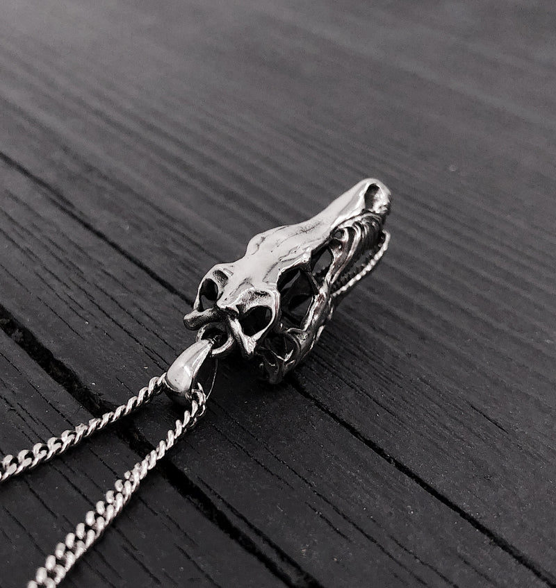 Velociraptor Skull Pendant Necklace in Solid Stainless Steel