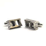 Silver Cinder Block Cufflinks - Unisex Suit Accessory Gift - One Piece Solid Cast Silver Plated Bronze
