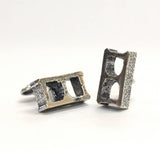 Silver Cinder Block Cufflinks - Unisex Suit Accessory Gift - One Piece Solid Cast Silver Plated Bronze