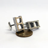 Silver Cinder Block Cufflinks - Unisex Suit Accessory Gift - One Piece Solid Cast Silver Plated Bronze
