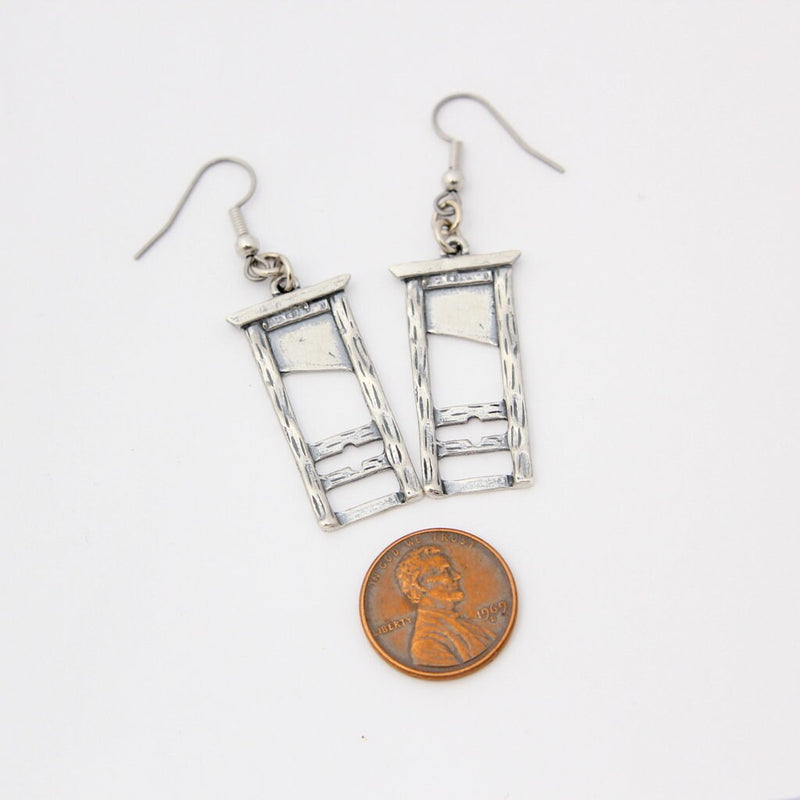 Guillotine Earrings - Solid Hand Cast 925 Sterling Silver - Polished Oxidised Finish - Highly Detailed - Statement Jewelry Gift for Her