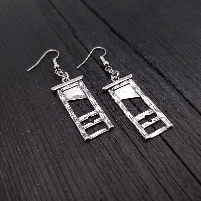 Guillotine Earrings - Solid Hand Cast 925 Sterling Silver - Polished Oxidised Finish - Highly Detailed - Statement Jewelry Gift for Her