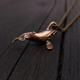 Whale Charm Pendant Necklace - Solid Hand Cast Bronze Breaching Humpback - Jewelry Gift for Him or Her