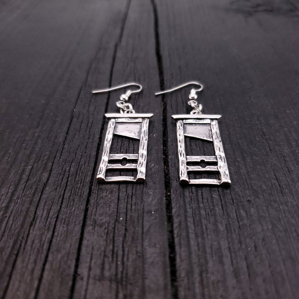Guillotine Earrings - Solid Hand Cast 925 Sterling Silver - Polished Oxidised Finish - Highly Detailed - Statement Jewelry Gift for Her