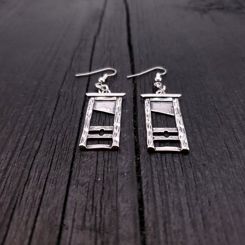 Guillotine Earrings - Solid Hand Cast 925 Sterling Silver - Polished Oxidised Finish - Highly Detailed - Statement Jewelry Gift for Her