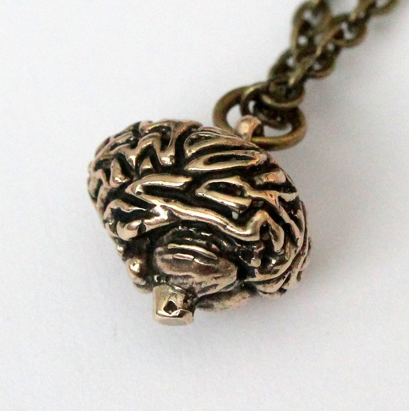 Anatomical Brain Pendant Charm Necklace - Hand Cast Solid Bronze - Highly Detailed Polished Oxidized Antique Finish - Multiple Chain Lengths