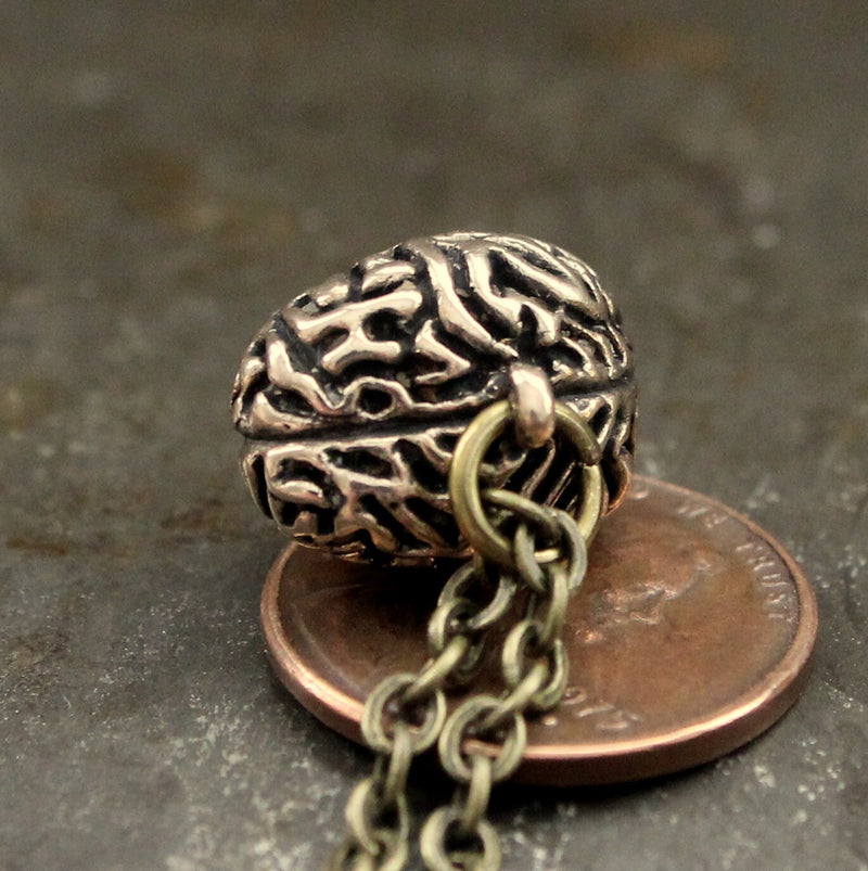 Anatomical Brain Pendant Charm Necklace - Hand Cast Solid Bronze - Highly Detailed Polished Oxidized Antique Finish - Multiple Chain Lengths
