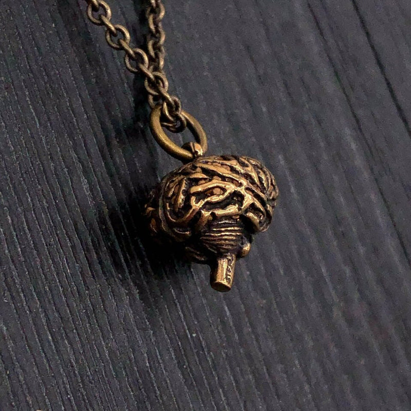 Anatomical Brain Pendant Charm Necklace - Hand Cast Solid Bronze - Highly Detailed Polished Oxidized Antique Finish - Multiple Chain Lengths