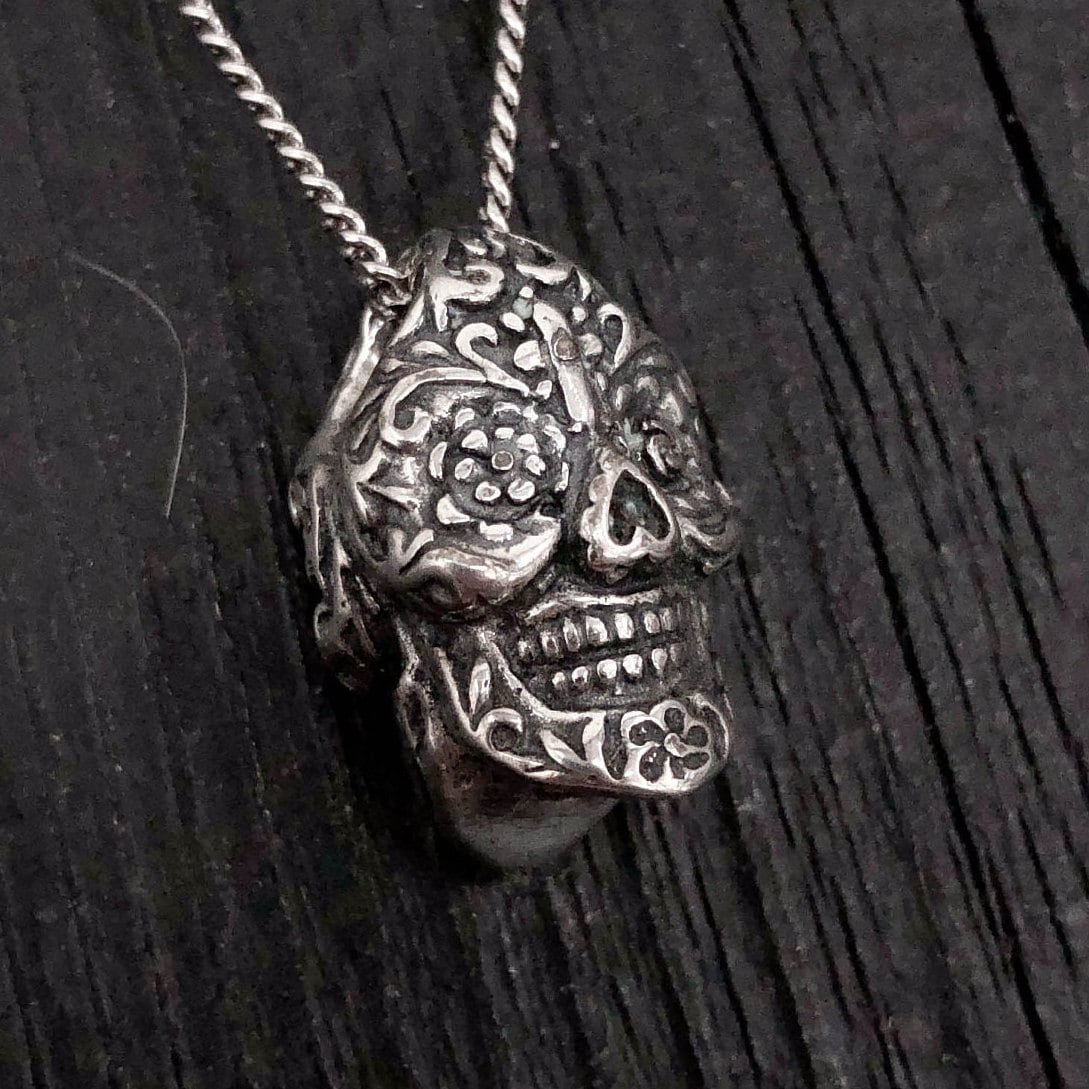 Sugar Skull  Necklace Day of the Dead Pendant - Moon Raven Designs