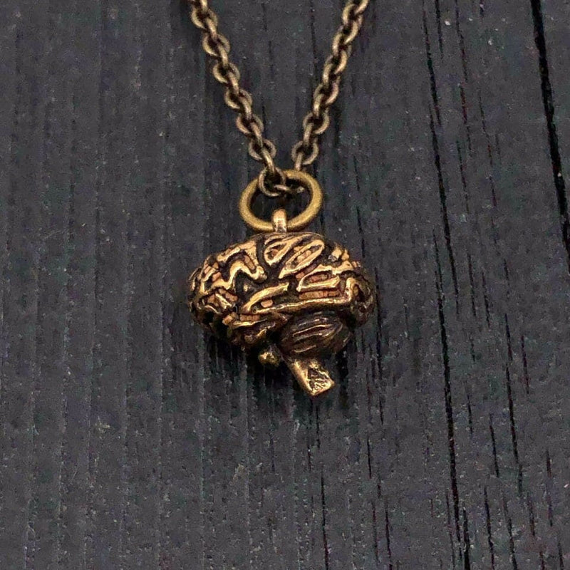 Anatomical Brain Pendant Charm Necklace - Hand Cast Solid Bronze - Highly Detailed Polished Oxidized Antique Finish - Multiple Chain Lengths