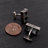 Silver Cinder Block Cufflinks - Unisex Suit Accessory Gift - One Piece Solid Cast Silver Plated Bronze