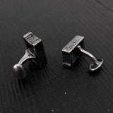 Silver Cinder Block Cufflinks - Unisex Suit Accessory Gift - One Piece Solid Cast Silver Plated Bronze
