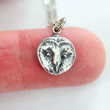 Sterling Silver Owl Pendant – Barn Owl Jewelry With Heart Shaped Charm