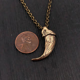 Bronze Wolf Claw Necklace - Engraved Solid Bronze Pendant With Large Charm