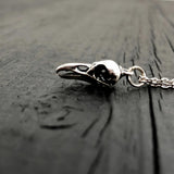 Raven Skull Charm Sterling Silver Necklace - Tiny Bird Skull Pendant With Open Beak Design
