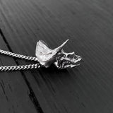 Triceratops Skull Pendant Sterling Silver Necklace - Detailed Dinosaur Jewelry Charm