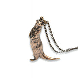 Otter Pendant Necklace – Hand Carved Standing Otter Charm Bronze Jewelry