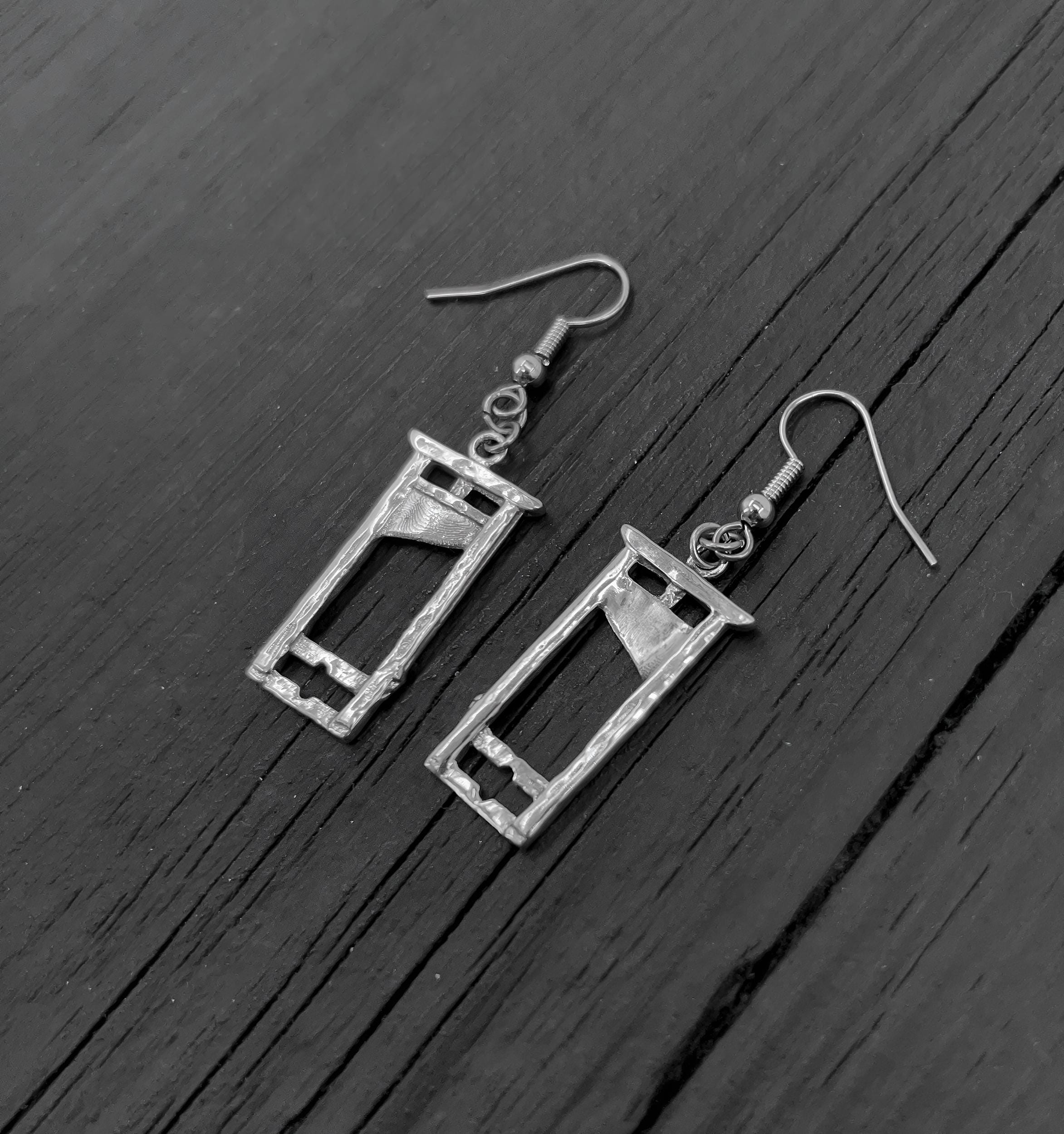 Tiny Guillotine Earrings - Solid Hand Cast 925 Sterling Silver on Stainless Steel Hooks - Moon Raven Designs