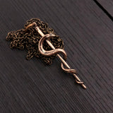Rod Of Asclepius Pendant – Bronze Medical Necklace With Serpent Staff Symbol