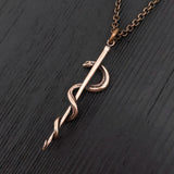 Rod Of Asclepius Pendant – Bronze Medical Necklace With Serpent Staff Symbol
