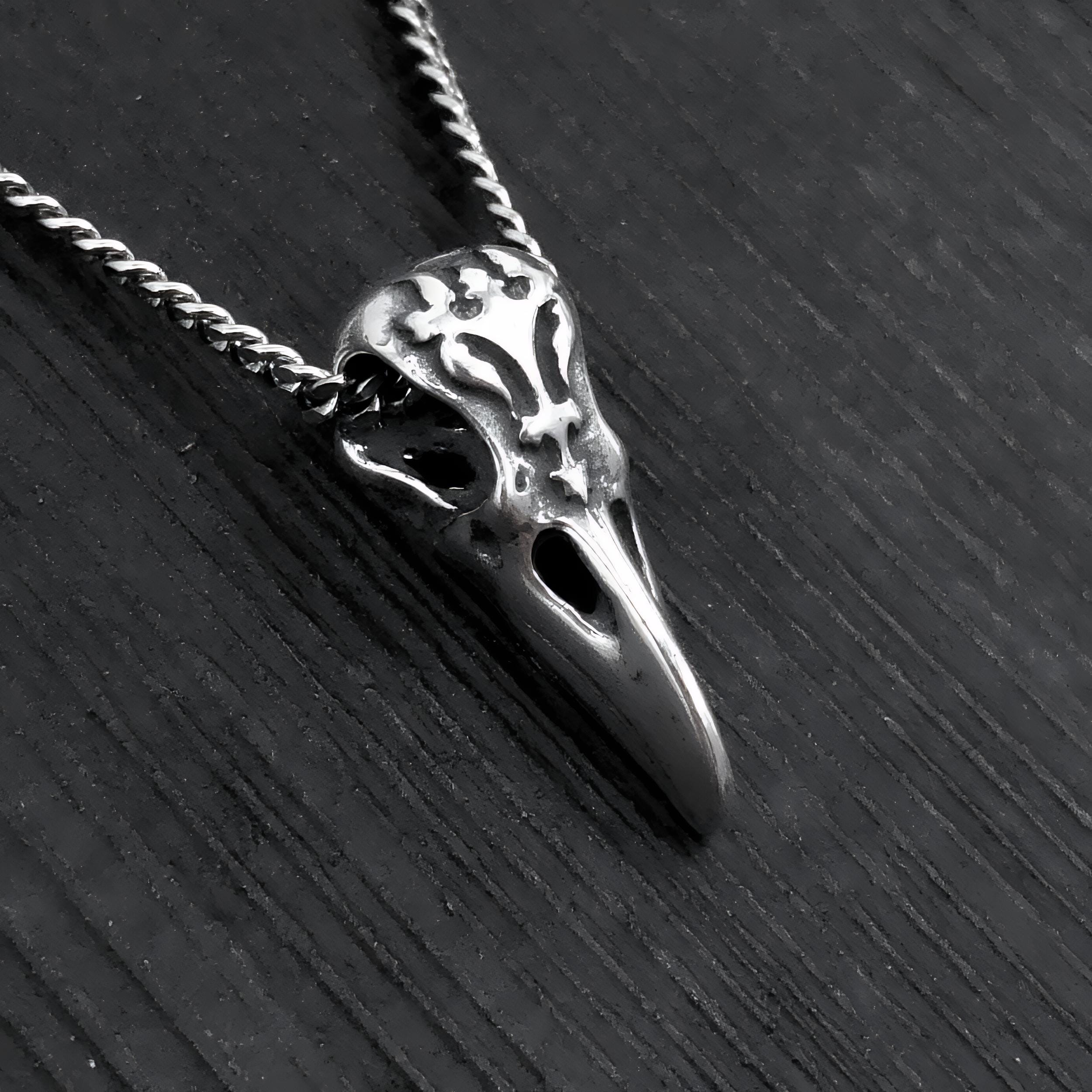 Engraved Raven Skull Pendant - Moon Raven Designs