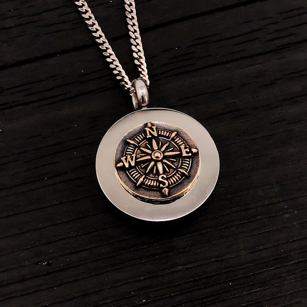 Compass Rose Cremation Necklace – Bronze Memorial Urn Pendant