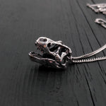 Silver T-Rex Skull Pendant Necklace in Solid Hand Cast Sterling Silver - Tyrannosaurus Rex - Rare and Unique Dinosaur Jewelry