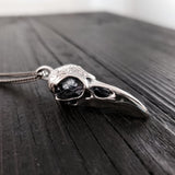 Raven Skull Pendant Sterling Silver Necklace - Engraved Skull Jewelry by Moon Raven Designs