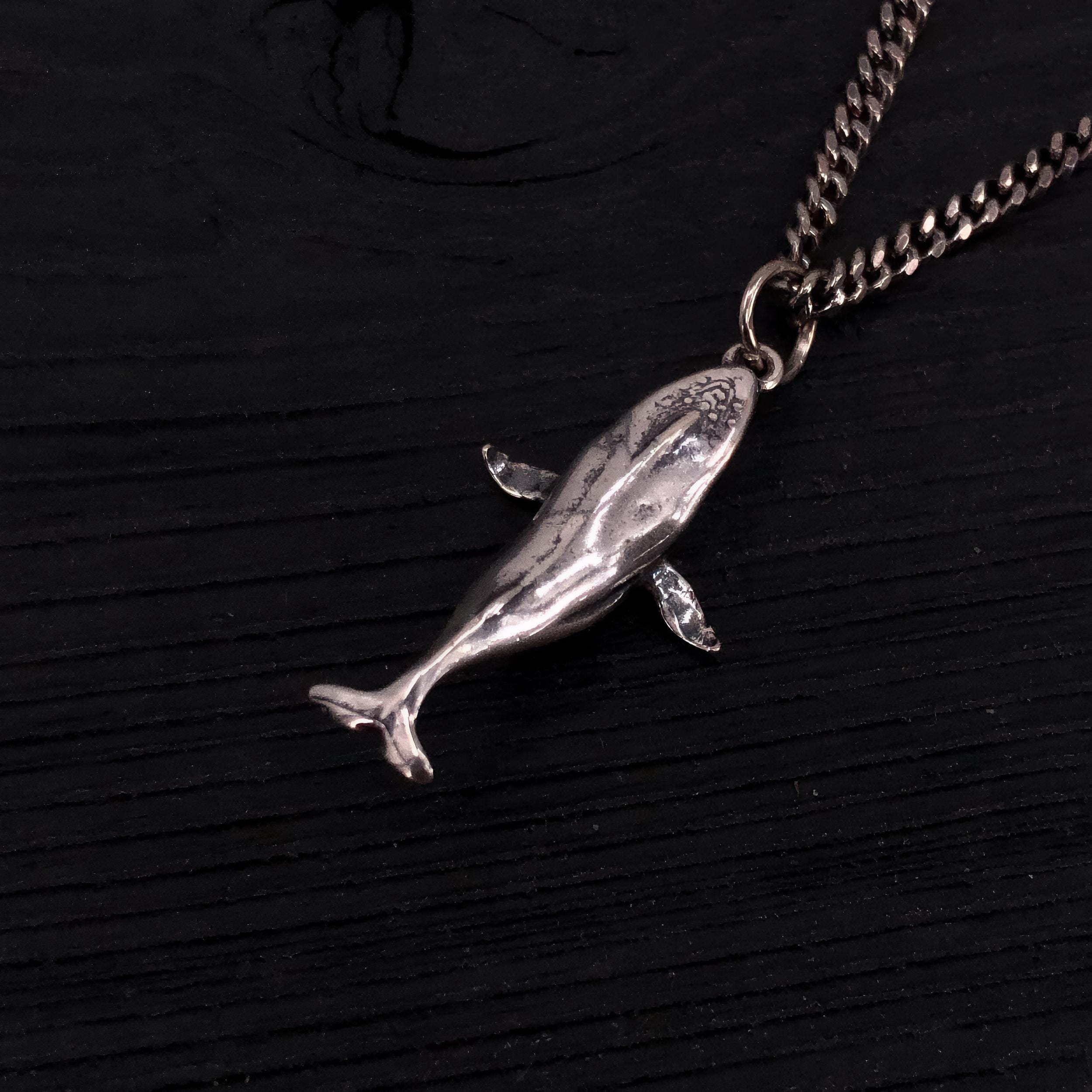 Breaching Humpback Whale Charm Pendant Necklace - Solid Hand Cast .925 Sterling Silver - Polished Finish - Jewelry Gift for Her